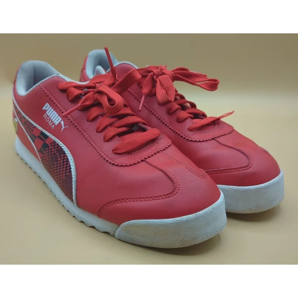 Puma Roma Scuderia Ferrari Shoes Men's Size 11.5 Rosa Corsa Checkered Red/Black